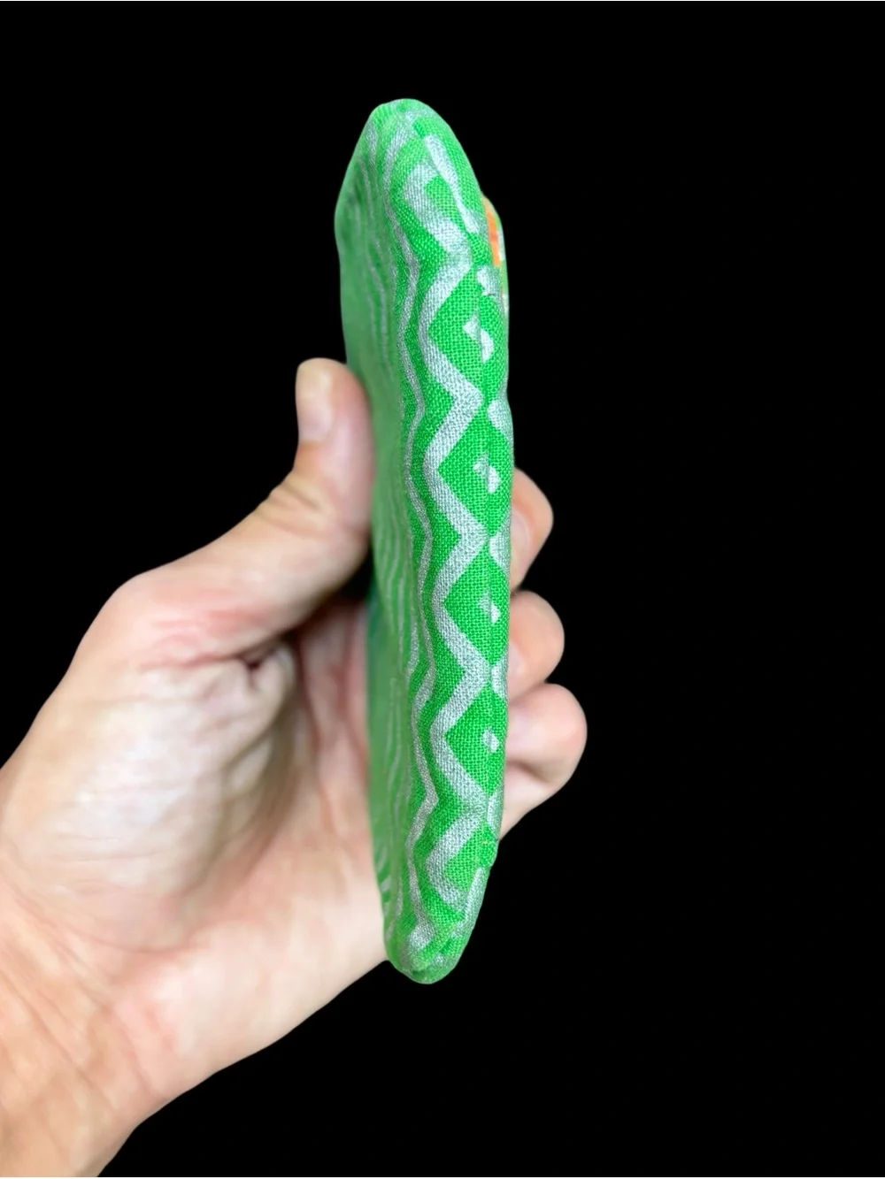 Green Chevron Mini Fabric Wallet Snap Pouch Coin Case Bright Orange Lining